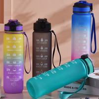 Bouteille d'eau de sport de 32 oz, anti-fuite, en Tritan sans BPA, pour l'extérieur, la salle de sport, avec marqueur de temps et sangle à boucle