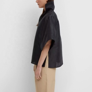 Blusa Negra de Organza con Cuello Alto y Corte Recto para Mujer, Estilo Casual de Oficina, Venta Caliente TONGRUI - Product Image 2