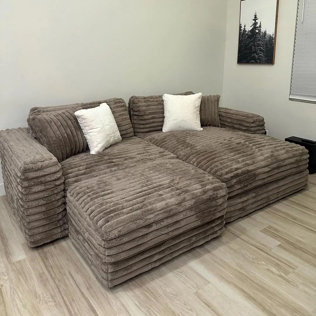 ATUNUS dick gestreiftes Cord-Wollsofa modulares geteiltes Sofa-Couch-Set Little Ted oder Big Ted Tagesplatz Appartment Villa Stoff