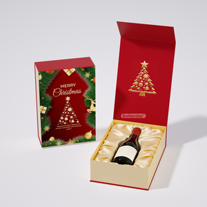 Caja <span class=keywords><strong>de</strong></span> Regalo Navideña con Cierre Magnético y Lazo, Diseño Personalizado con Logotipo, Material Reciclado, Estampado Dorado, para Vino - Product Image 1