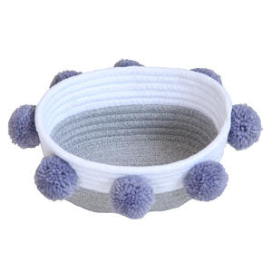 Pliable <span class=keywords><strong>Petit</strong></span> Rose et Blanc Jouets Maquillage Serviette Cadeau Organisateur Pom Pom Décor Tissé Coton Corde <span class=keywords><strong>Panier</strong></span> pour Salon - Product Image 5