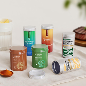 Emballage de produit cosmétique vide, pot <span class=keywords><strong>en</strong></span> <span class=keywords><strong>aluminium</strong></span> 80/100 ml, complément alimentaire <span class=keywords><strong>santé</strong></span>, conception personnalisée, capsule ronde <span class=keywords><strong>en</strong></span> <span class=keywords><strong>aluminium</strong></span> avec couvercle - Product Image 2
