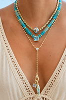 Collier YUNCHENG en laiton plaqué or 14 carats avec perles à facettes, délicat, en forme de Y, avec fermoir, idéal pour les soirées et bals de promo