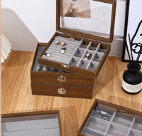 Boîte de rangement pour bijoux en bois de pêche avec fenêtre transparente, compartiments multifonctionnels, anti-poussière, boîte de présentation, organisateur de cadeaux