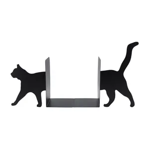 卸売カスタム子供ブックエンドホーム装飾キッズ調節可能な猫ブックエンドブラックメタルクリエイティブアニマルブックエンド