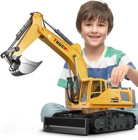 2.4G 680 °   Excavadora de Juguete con Control Remoto de 17 Canales, Simulación de Excavadora, Aleación de Metal, Luces y Música, Vehículo con Efecto de Pulverización para Niños