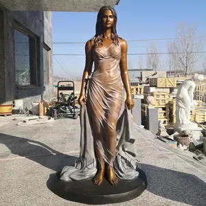 Quyang estatueta de arte moderna, tamanho da vida, de metal, bonita, menina, bronze, sexy, escultura, decoração de jardim