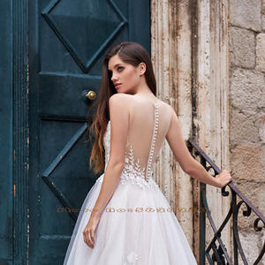 Tulle ชุดเดรสลูกไม้สำหรับงานแต่งงาน,ชุดเดรสสวยหรูยาวถึงพื้นคอกลมแขนกุดสำหรับเจ้าหญิง - Product Image 4