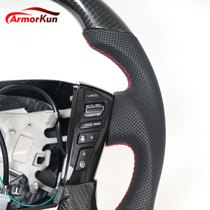Volant en cuir et fibre de carbone ArmorKun Luxury à 3 branches pour Nissan <span class=keywords><strong>GTR</strong></span> Patrol 2017-2024 avec poignée en cuir perforé - Product Image 4