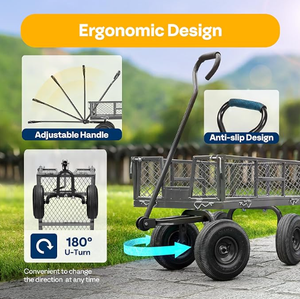 चार रबर पहियों आउटडोर फायरवुड उपयोगिता उपकरण ट्रॉली हटाने योग्य पक्ष भारी शुल्क स्टील मेष गार्डन कार्ट - Product Image 6