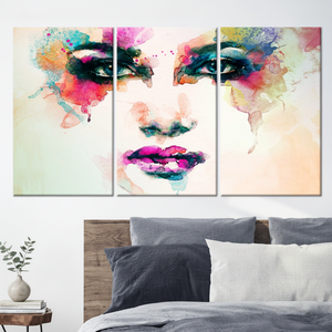 Printed <b>Canvas</b>: Modern Colorful Woman Face <b>Wall</b> <b>Art</b>,SET OF 3 <b>CANVAS</b> - Product Image 3