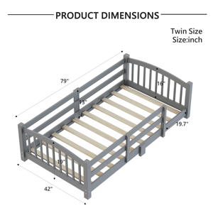 Lit de sol pour enfants gris, avec barrières de sécurité tout autour sans porte, design Montessori adapté aux chambres d'enfants - Product Image 2