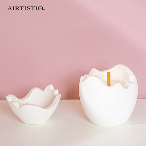 Pot de ciment en céramique de cire de soja de forme ronde d'œuf au Design moderne bougie parfumée avec couvercle - Product Image 3