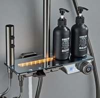 Robinet de salle de bain numérique en laiton à cascade avec affichage LED quatre fonctions et ensemble de douche à température constante de luxe