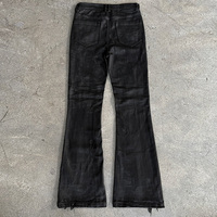 Jeans en Denim Évasés Cintrées Personnalisés Taille Basse Noirs Style Cloche Patte d'Éléphant Effet Vieilli Vintage Cirés pour Hommes en Gros