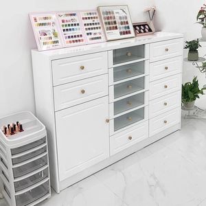 Mueble de Exhibición para Salón de Uñas, Estilo Nórdico Blanco, con Cajones para Almacenamiento de Esmalte y Pegamento - Product Image 4