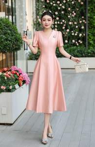 Robe midi décontractée et é<span class=keywords><strong>l</strong></span>égante à col en V, couleur bonbon, version X, pour femme, amincissante et ajustée à la taille, tendance, rajeunissante, été - Product Image 5