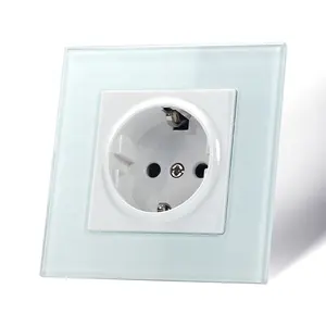 Euro Standard German Socket Electrical Tempered Glass Panel Schuko Socket And Switch Single 16A Plug Outlet