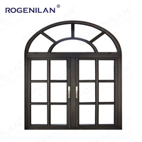 Ventana con Marco de Aluminio con Acabado de Madera, Diseño Personalizado, Vidrio Templado con Rejilla Francesa, Ventanas Abatibles Arqueadas para Casa