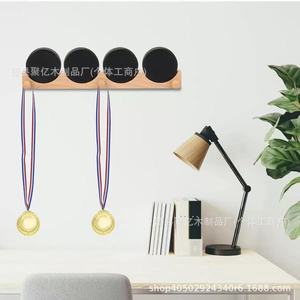 Wooden Medal Display Rack Wall Mounted With <b>Hooks</b> Rectangle Shape Multipurpose Storage For Awards And Decorations - Product Image 1