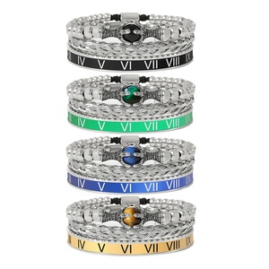 Di lusso 4 Pz/set degli uomini Oro Corona Braccialetto Numeri Romani Inciso Braccialetto CZ Corona Intrecciato Macrame Del Braccialetto - Product Image 5