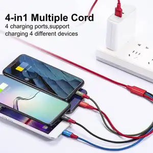 Fabrika naylon örgülü mikro USB tip C aydınlatma 3 4 in 1 3A çoklu telefon şarj cihazı hızlı şarj USB veri kablosu