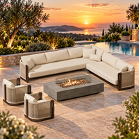 Ensemble de canapé d'extérieur modulable avec table foyer, structure en aluminium, corde tressée à la main, mobilier de jardin avec coussins