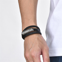 Mode personnalisé hommes accessoires bijoux en acier inoxydable bracelets en cuir noir