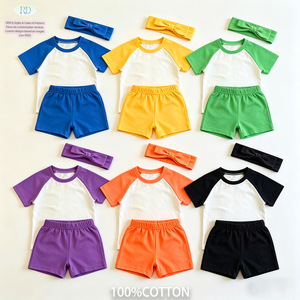 Conjunto <span class=keywords><strong>de</strong></span> 3 Piezas para Niños, <span class=keywords><strong>de</strong></span> <span class=keywords><strong>Algodón</strong></span> Puro, con Mangas Raglán y Bloques <span class=keywords><strong>de</strong></span> Color, con Diadema, Conjunto <span class=keywords><strong>de</strong></span> Shorts <span class=keywords><strong>de</strong></span> Verano Unisex para Niños y Niñas - Product Image 1