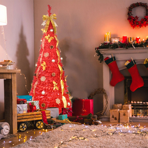 Pre-Lit Pre-Versierde Pop-Up Kerstboom, Witte Kerstbal En Noten Decoratie Ornamenten Gouden Strik Lint Kerstboom - Product Image 2