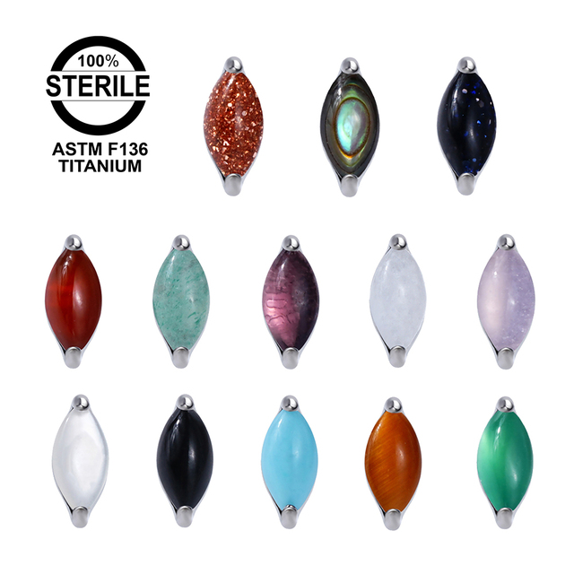 ASTM F136 Titanium Marquise Colorful Natural Stone 16G Internally Threaded Body Piercing Jewelry Labret Helix Earring