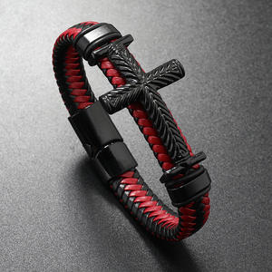 Pulsera de Cuero Genuino Tejido de Alta Calidad para Hombre Estilo Europeo y Estadounidense con Dijes en Venta - Product Image 4