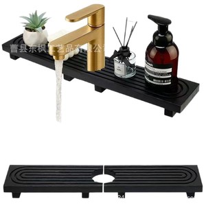 Bandeja rectangular de madera para lavabo de baño, con drenaje automático, para difusor de jabón, para almacenamiento en encimera de cocina - Product Image 3