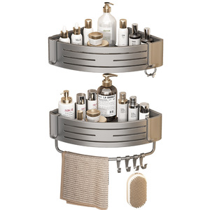 Étagère de rangement triangulaire d'angle pour salle de bain en aluminium sans perçage, panier de douche organisateur - Product Image 5