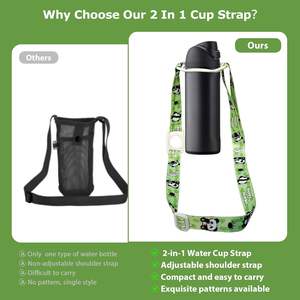 2in1ウォーターボトルホルダー（ストラップ付きカップランヤードアクセサリー、パンダ柄、ロングネック、調節可能なショルダー） - Product Image 4