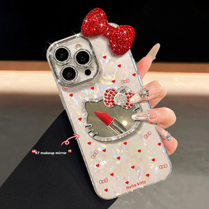 Coque de téléphone <span class=keywords><strong>Huawei</strong></span> en acrylique de luxe léger avec miroir chat, bracelet et nœud scintillant, vente en gros d'usine - Product Image 2