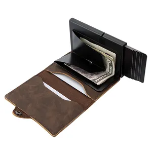 Produttore di portafogli personalizzati portafoglio Pop-Up Bifold minimalista in pelle PU RFID Safe Slide Smart Card Holder Portefeuille Homme Cuir
