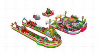 Aire de jeux gonflable de Noël avec parcours d'obstacles, toboggans secs et jeux de rebond pour locations de vacances et événements saisonniers