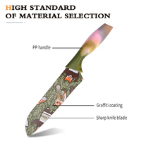 Ensemble de couteaux de cuisine au design nouveau, revêtement antiadhésif, acier 3Cr13, couteau de chef, couteau Santoku, manche en PP avec étui