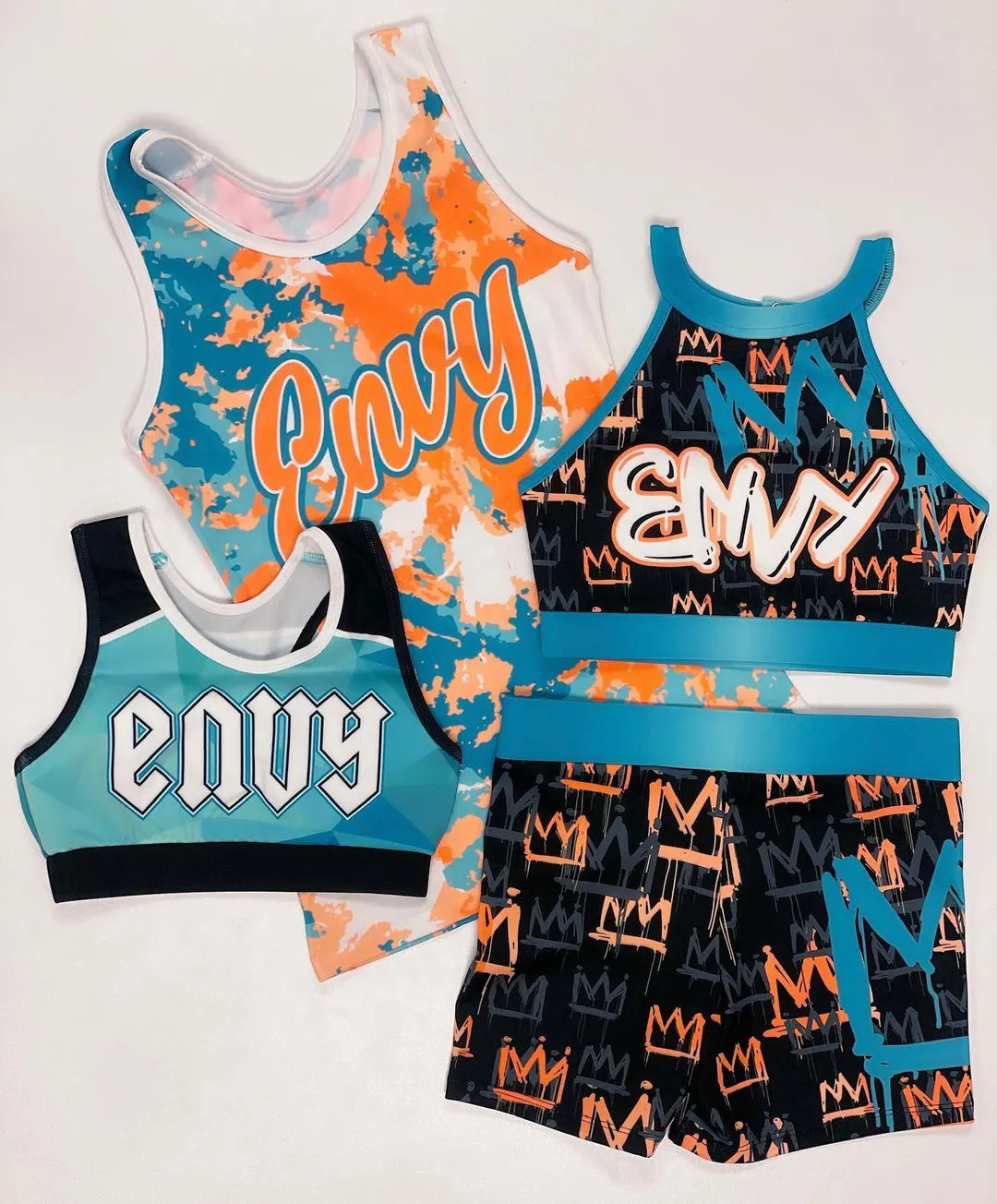 Custom Sublimation Imprimir Atacado Para Meninas E Mulheres Adulto Desempenho Shorts E Sports Bra Cheer Practice Wear