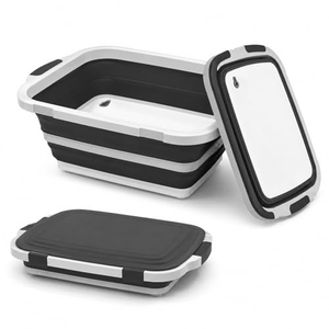 Lot de 2 bacs de préparation BBQ pliables XL avec planche à découper intégrée, couvercle et passoire – Mariner, égoutter et préparer – Grand récipient alimentaire sécurisé - Product Image 1