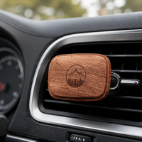Diffuseur de parfum en bois de noyer noir naturel à clipser sur grille d'aération, avec logo personnalisé, désodorisant et accessoire décoratif en bois