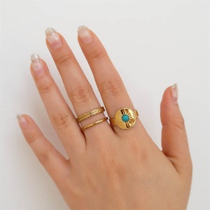 Anillo Vintage Chapado en Oro PVD de 18k, Anillo de Aro con Turquesa Popular para Mujer - Product Image 3