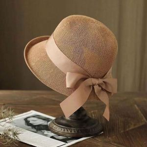 Casual Versatile <b>Straw</b> <b>Hat</b> Bow Sunscreen Fisherman <b>Hat</b> Small Brim Bucket <b>Hat</b> - Product Image 1