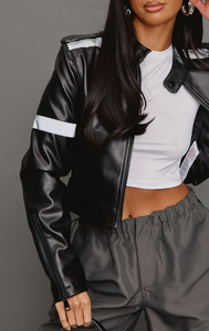 Hiver Crop Denim Sport Femme <span class=keywords><strong>Cuir</strong></span> Cropped Varsity Femmes Baseball Half Biker Oversized Bubble Sleeveless Denim Jacket Femme - Product Image 4