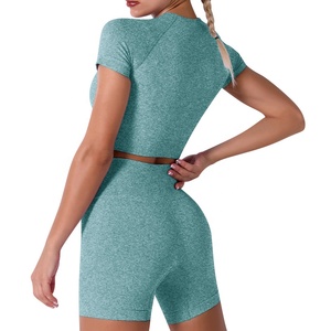 Ensemble soutien-gorge et short de yoga pour femme, en Spandex/Polyester, léger, doux, respirant, séchage rapide, coupe ajustée, dos froncé, à compression - Product Image 5
