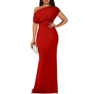 Robe élégante personnalisée pour femme, couleur unie, asymétrique, à une épaule, dos nu, pour soirée et rassemblement, série de marque, vente en gros OEM, usine - Product Image 4