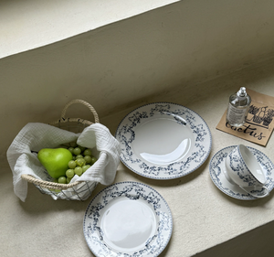 Service de table en céramique bleu floral vintage français, assiette, bol, tasse, soucoupe, vaisselle en porcelaine rétro pour mariage, restaurant - Product Image 3