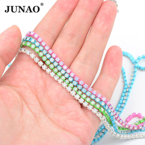 JUNAO SS6 SS8 SS12 Opal Weiß Rosa Glas Kristall Banding Großhandel Strassstein-Kette Besatz Strasssteine Cup Chain für Kleidung - Product Image 2