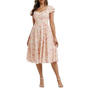 Robe de soirée élégante mi-longue pour femme <span class=keywords><strong>Belle</strong></span> Poque, taille empire, col cœur, manches courtes à volants, motif floral, pour <span class=keywords><strong>la</strong></span> maternité et l'été - Product Image 4